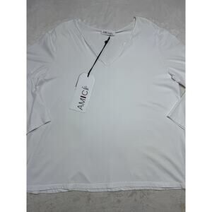 Amici by Baci White V-Neck Top XL NWT 100% Cotton Italy Coastal Lagenlook
